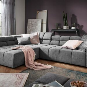 Ecksofa KAWOLA Sofa NEVADA Ecksofa Velvet Vintage silber Recamiere links mit motorischem Sitzvorzug im onlineshop kaufen