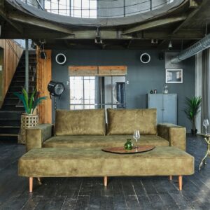 Brooklyn Loft KAWOLA Sofa JULIA 3-Sitzer Velvet olivgrün Armlehne mit Ablage im onlineshop kaufen