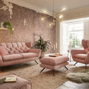 Boho Style KAWOLA Sitzgruppe CHARME 2-Sitzer Sessel Hockerbank Cord rosa im onlineshop kaufen