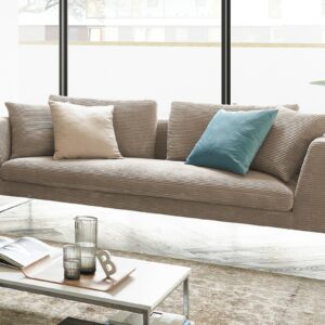 Boho Style KAWOLA Sofa ARIAN 3-Sitzer Metallkufe chrom Cord taupe im onlineshop kaufen