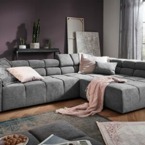 Ecksofa KAWOLA Sofa NEVADA Ecksofa Velvet Vintage silber Recamiere rechts mit motorischem Sitzvorzug im onlineshop kaufen