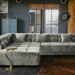 Ecksofa KAWOLA Sofa NEVADA Ecksofa Velvet silber Recamiere links mit motorischem Sitzvorzug im onlineshop kaufen