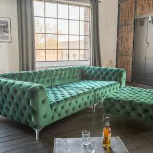 BigSofa KAWOLA Set Big Sofa und Polsterhocker NARLA Chesterfield Velvet grün im onlineshop kaufen