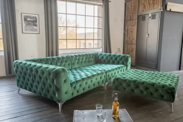 BigSofa KAWOLA Set Big Sofa und Polsterhocker NARLA Chesterfield Velvet grün im onlineshop kaufen