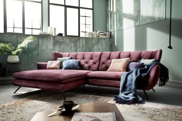 Ecksofa KAWOLA Ecksofa CHARME Sofa mit Longchair links Velvet purple im onlineshop kaufen