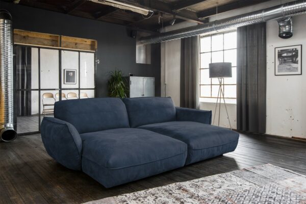 BigSofa KAWOLA Sofa DAVITO Big Sofa Longchair Lederimitat im Vintagelook dunkelblau im onlineshop kaufen