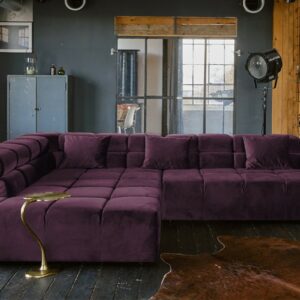 Ecksofa KAWOLA Sofa NEVADA Ecksofa Velvet purple Recamiere links mit motorischem Sitzvorzug im onlineshop kaufen