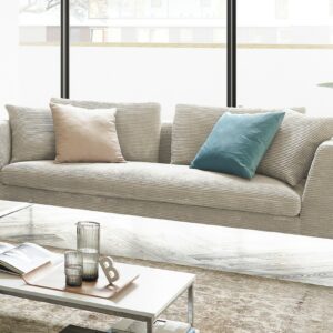 Boho Style KAWOLA Sofa ARIAN 3-Sitzer Metallkufe chrom Cord cremeweiß im onlineshop kaufen