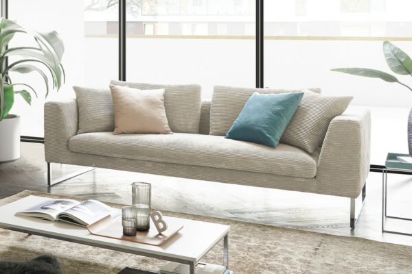 Boho Style KAWOLA Sofa ARIAN 3-Sitzer Metallkufe chrom Cord cremeweiß im onlineshop kaufen