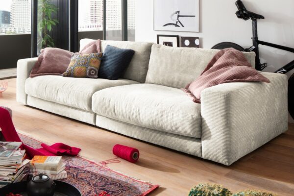 Boho Style KAWOLA Sofa MADELINE 3-Sitzer Cord cremeweiß im onlineshop kaufen