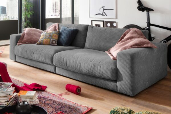 Boho Style KAWOLA Sofa MADELINE 3-Sitzer Cord grau im onlineshop kaufen