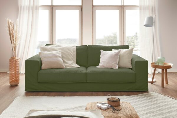 Brooklyn Loft KAWOLA Sofa ROMA 1,5-Sitzer Stoff olivgrün im onlineshop kaufen