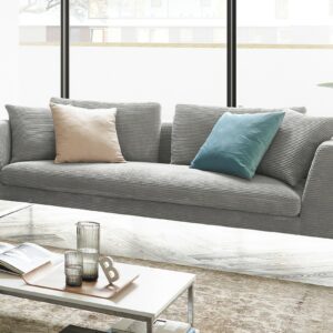 Boho Style KAWOLA Sofa ARIAN 3-Sitzer Metallkufe chrom Cord hellgrau im onlineshop kaufen