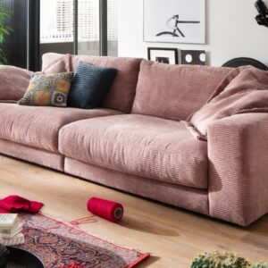 Boho Style KAWOLA Sofa MADELINE 3-Sitzer Cord rosa im onlineshop kaufen