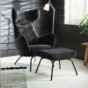 Velvet Dream KAWOLA Sessel LOTTE Relaxsessel velvet schwarz mit Hocker im onlineshop kaufen