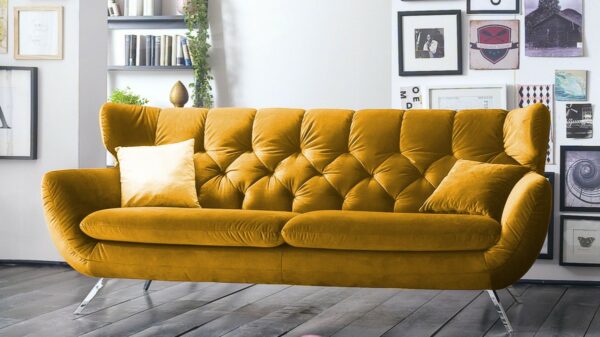 Sofas KAWOLA Sofa CHARME 3-Sitzer Stoff Velvet gelb 225x94x95cm (B/H/T) im onlineshop kaufen