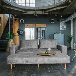 Sofas KAWOLA Sofa JULIA 3-Sitzer Velvet grau Armlehne mit Ablage im onlineshop kaufen