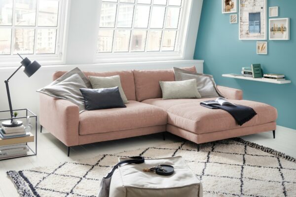 Boho Style KAWOLA Ecksofa CARA Sofa Recamiere rechts Cord rosa im onlineshop kaufen