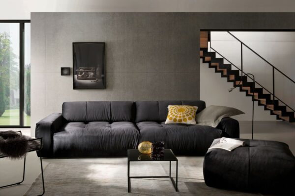 BigSofa KAWOLA Sofa PALACE mit Sitztiefenverstellung Stoff velvet schwarz im onlineshop kaufen