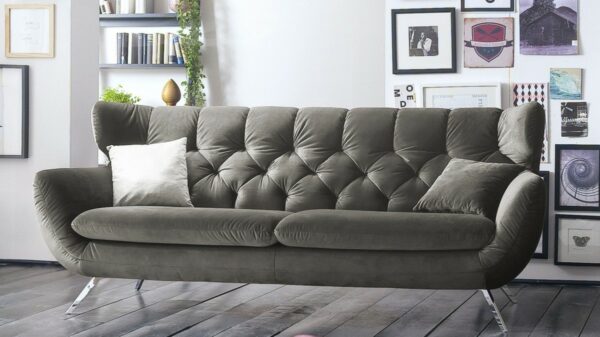 Sofas KAWOLA Sofa CHARME 3-Sitzer Stoff Velvet stone 225x94x95cm (B/H/T) im onlineshop kaufen