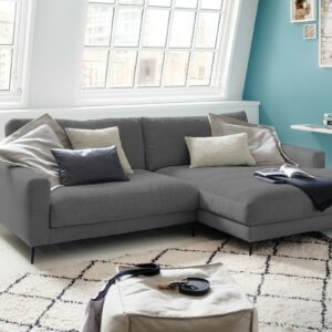 Boho Style KAWOLA Ecksofa CARA Sofa Recamiere rechts Cord grau im onlineshop kaufen