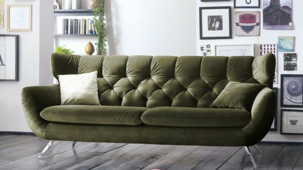 Sofas KAWOLA Sofa CHARME 3-Sitzer Stoff Velvet oliv 225x94x95cm (B/H/T) im onlineshop kaufen