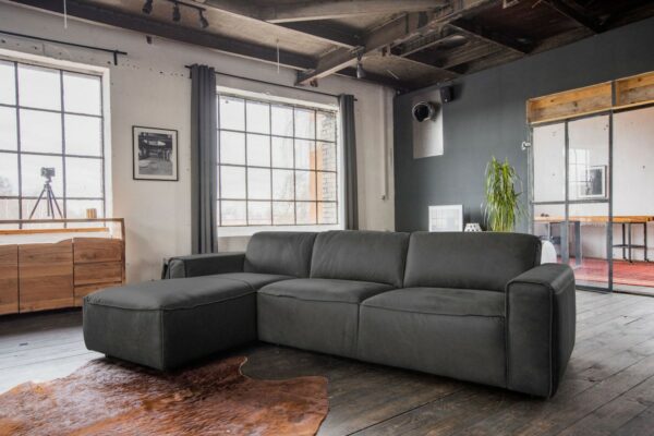 Boho Style KAWOLA Ecksofa EXTRA Sofa Leder grau Recamiere links klein mit manueller Sitztiefenverstellung im onlineshop kaufen