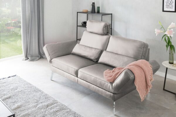 Boho Style KAWOLA Sofa HURRICANE 2-Sitzer Leder hellgrau im onlineshop kaufen